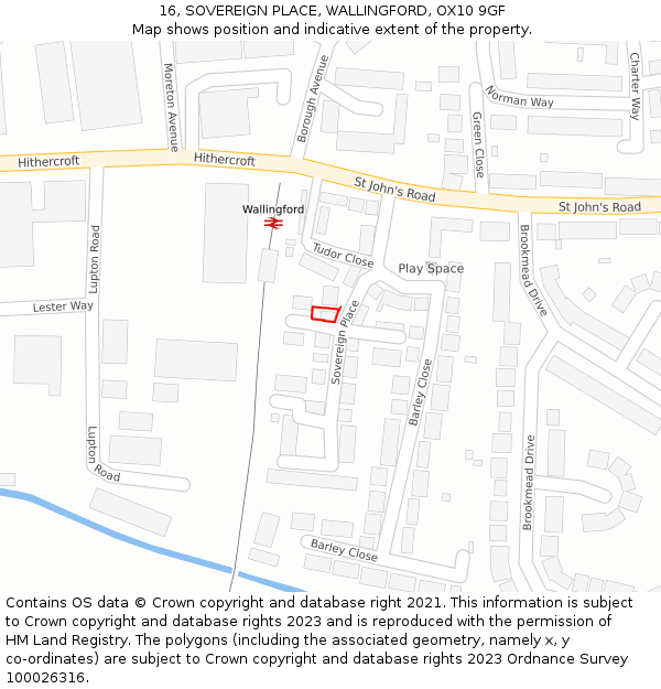 16, SOVEREIGN PLACE, WALLINGFORD, OX10 9GF: Location map and indicative extent of plot