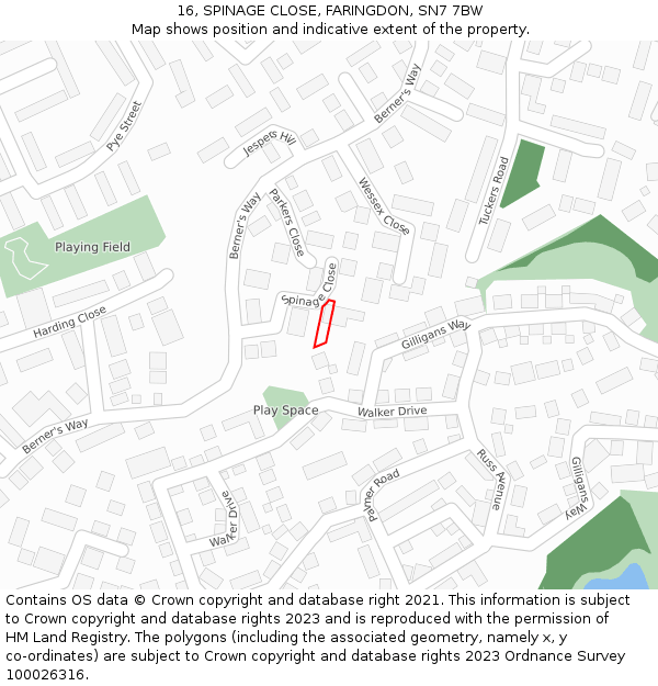 16, SPINAGE CLOSE, FARINGDON, SN7 7BW: Location map and indicative extent of plot