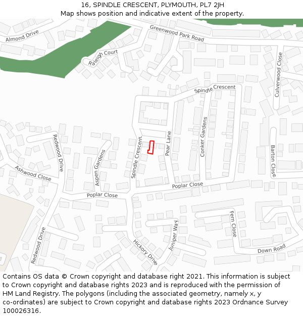 16, SPINDLE CRESCENT, PLYMOUTH, PL7 2JH: Location map and indicative extent of plot