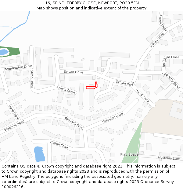 16, SPINDLEBERRY CLOSE, NEWPORT, PO30 5FN: Location map and indicative extent of plot