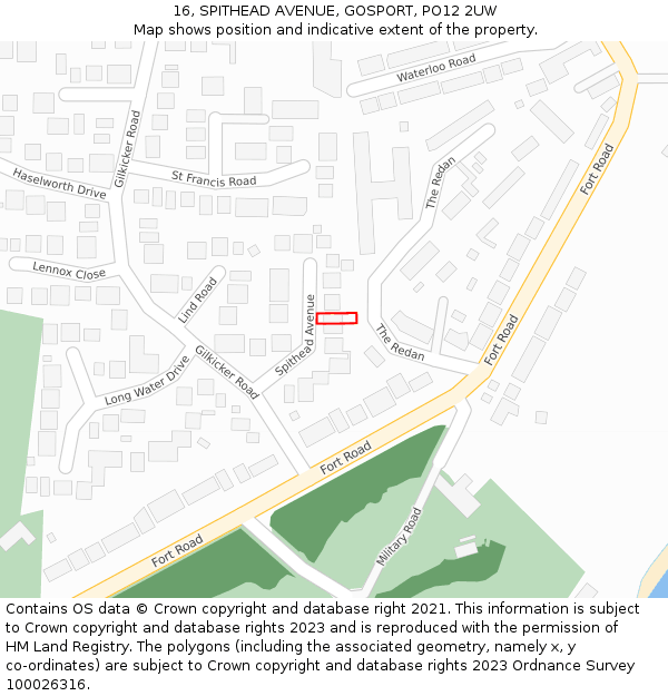 16, SPITHEAD AVENUE, GOSPORT, PO12 2UW: Location map and indicative extent of plot