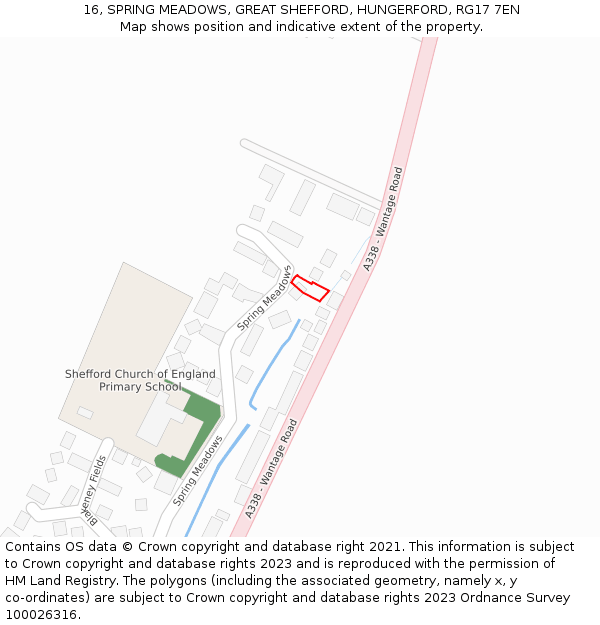 16, SPRING MEADOWS, GREAT SHEFFORD, HUNGERFORD, RG17 7EN: Location map and indicative extent of plot