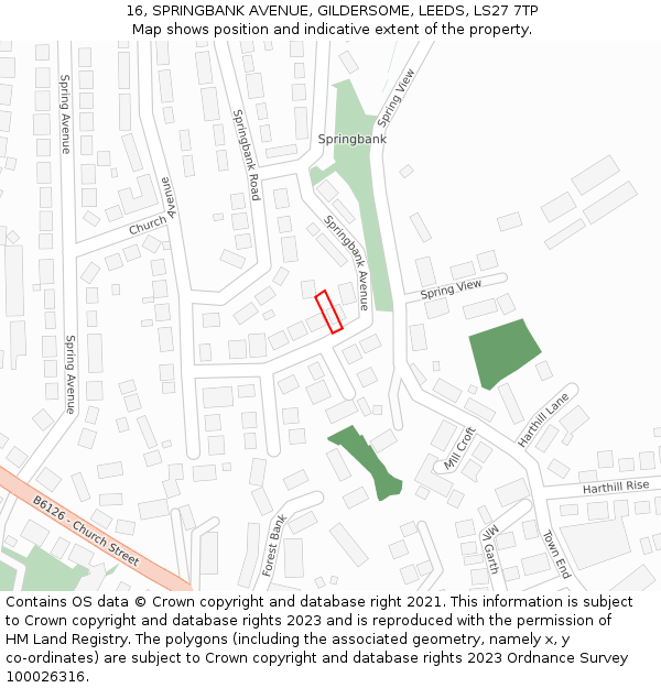 16, SPRINGBANK AVENUE, GILDERSOME, LEEDS, LS27 7TP: Location map and indicative extent of plot