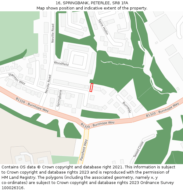 16, SPRINGBANK, PETERLEE, SR8 1FA: Location map and indicative extent of plot