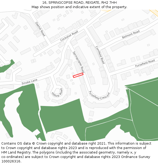 16, SPRINGCOPSE ROAD, REIGATE, RH2 7HH: Location map and indicative extent of plot