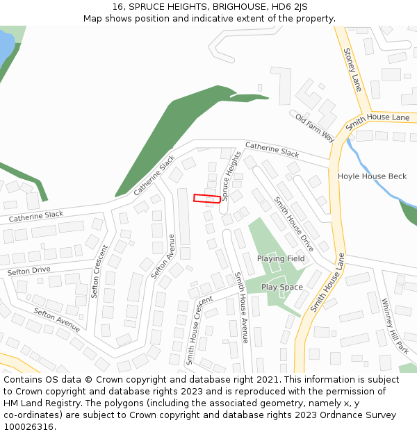 16, SPRUCE HEIGHTS, BRIGHOUSE, HD6 2JS: Location map and indicative extent of plot