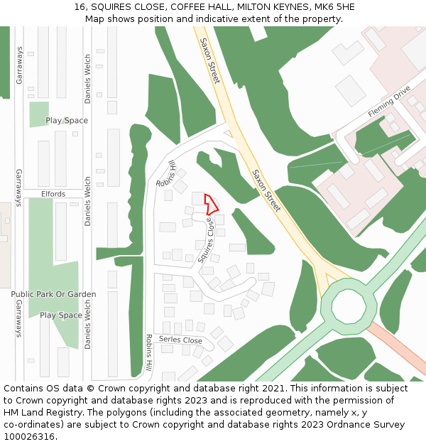 16, SQUIRES CLOSE, COFFEE HALL, MILTON KEYNES, MK6 5HE: Location map and indicative extent of plot