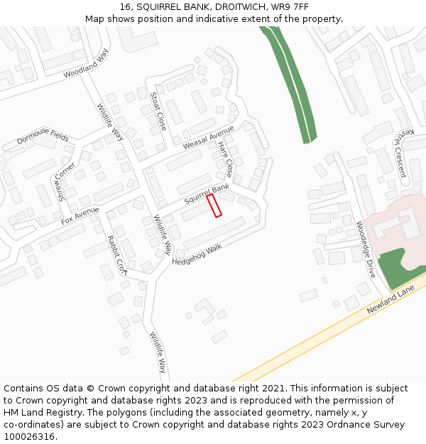 16, SQUIRREL BANK, DROITWICH, WR9 7FF: Location map and indicative extent of plot