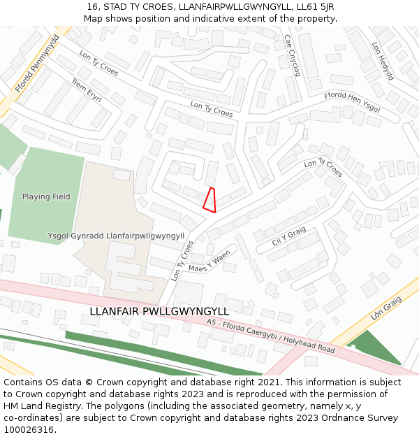 16, STAD TY CROES, LLANFAIRPWLLGWYNGYLL, LL61 5JR: Location map and indicative extent of plot