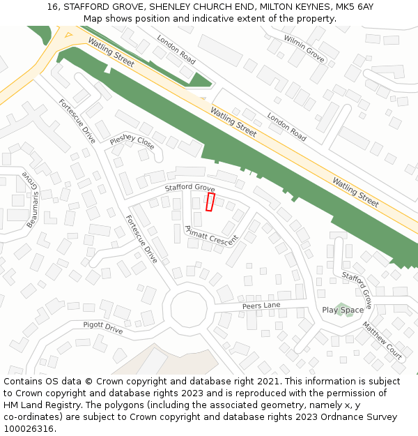 16, STAFFORD GROVE, SHENLEY CHURCH END, MILTON KEYNES, MK5 6AY: Location map and indicative extent of plot