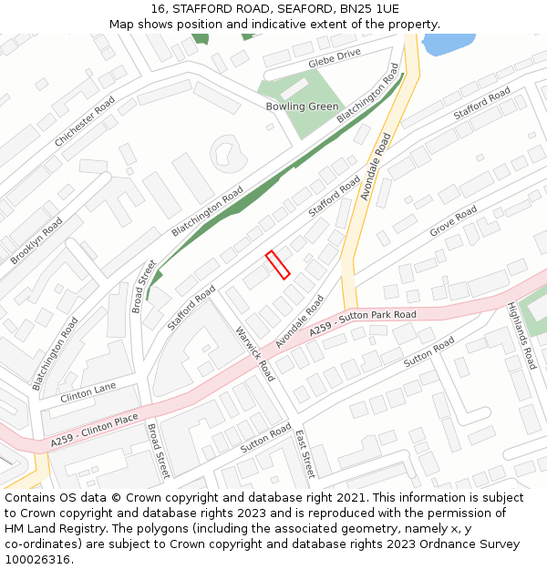 16, STAFFORD ROAD, SEAFORD, BN25 1UE: Location map and indicative extent of plot