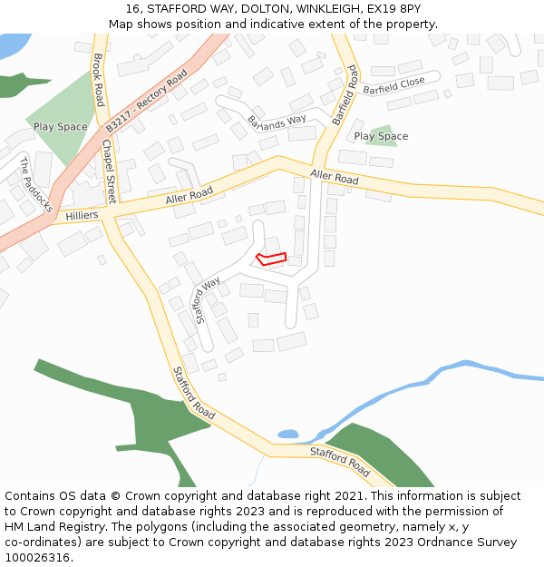 16, STAFFORD WAY, DOLTON, WINKLEIGH, EX19 8PY: Location map and indicative extent of plot