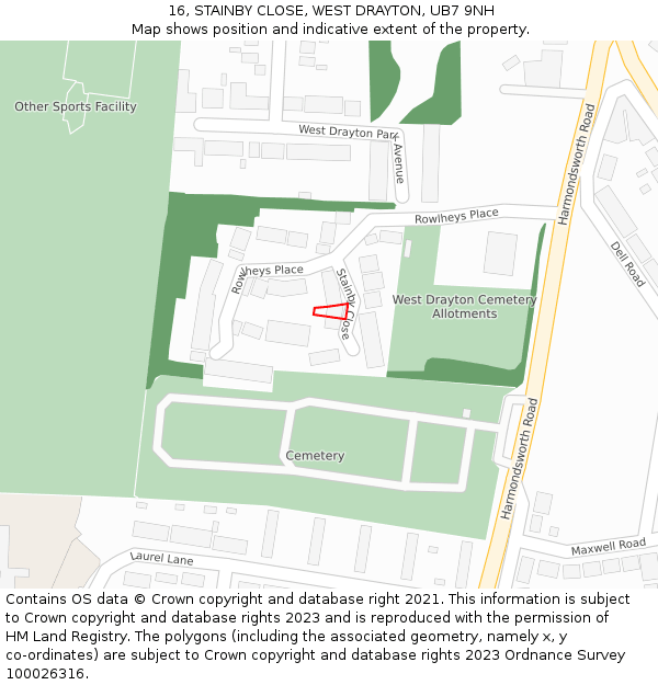 16, STAINBY CLOSE, WEST DRAYTON, UB7 9NH: Location map and indicative extent of plot