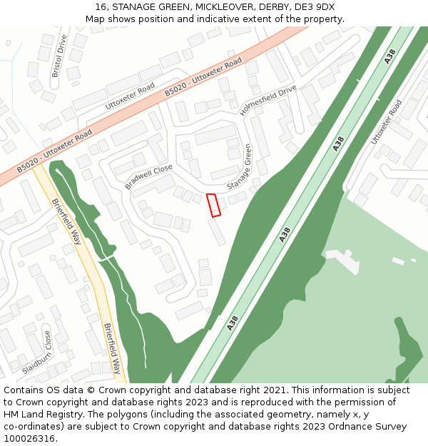 16, STANAGE GREEN, MICKLEOVER, DERBY, DE3 9DX: Location map and indicative extent of plot