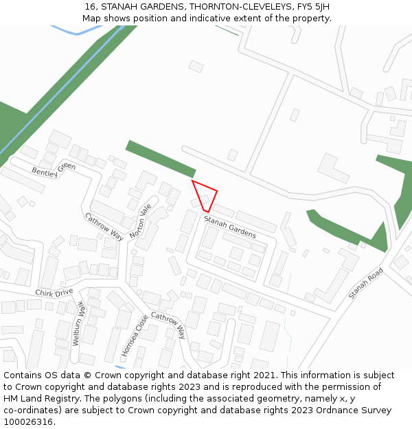 16, STANAH GARDENS, THORNTON-CLEVELEYS, FY5 5JH: Location map and indicative extent of plot