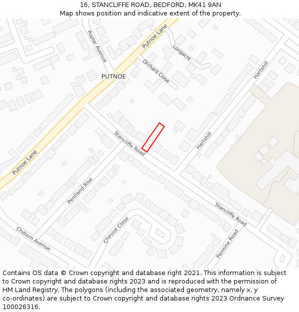 16, STANCLIFFE ROAD, BEDFORD, MK41 9AN: Location map and indicative extent of plot