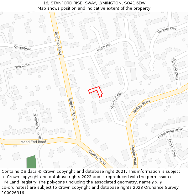 16, STANFORD RISE, SWAY, LYMINGTON, SO41 6DW: Location map and indicative extent of plot