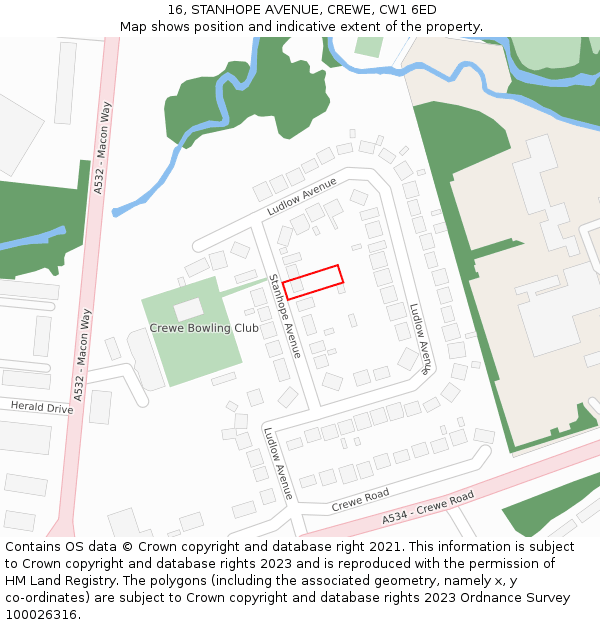 16, STANHOPE AVENUE, CREWE, CW1 6ED: Location map and indicative extent of plot