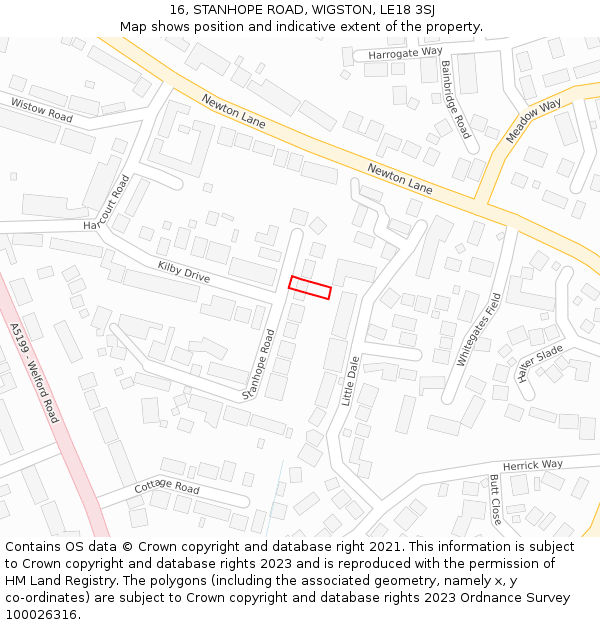 16, STANHOPE ROAD, WIGSTON, LE18 3SJ: Location map and indicative extent of plot