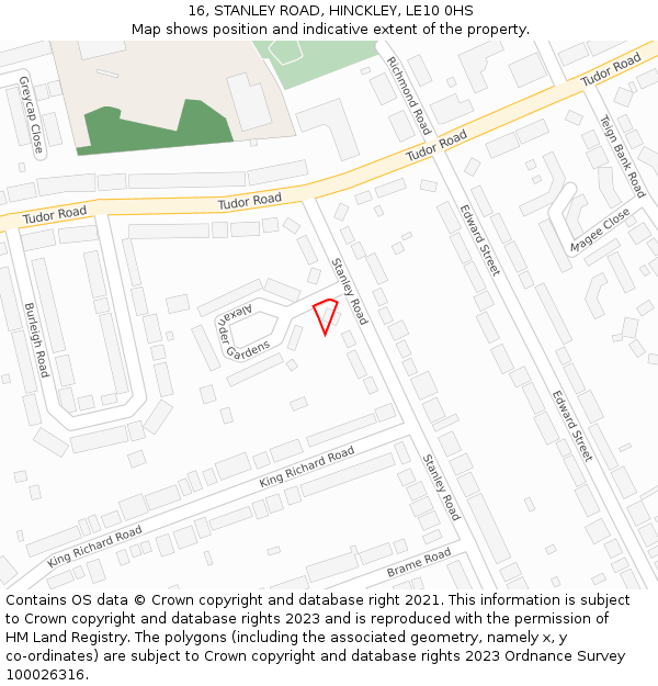 16, STANLEY ROAD, HINCKLEY, LE10 0HS: Location map and indicative extent of plot