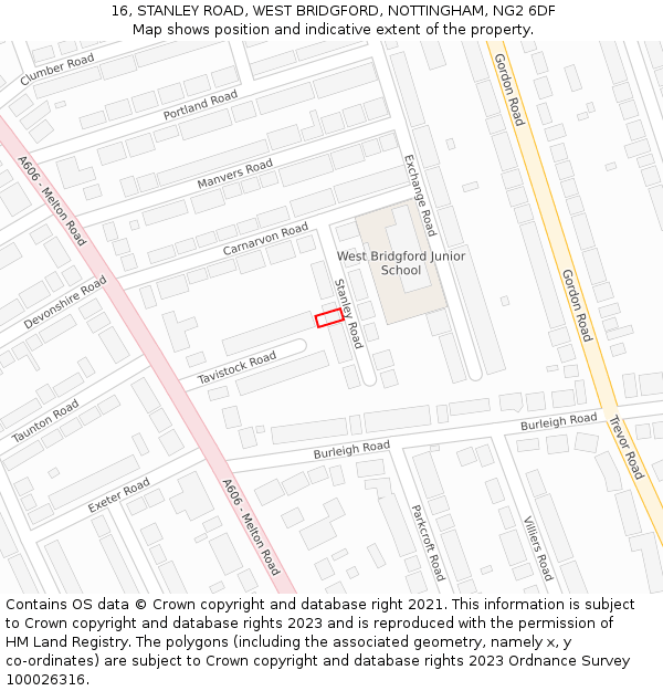 16, STANLEY ROAD, WEST BRIDGFORD, NOTTINGHAM, NG2 6DF: Location map and indicative extent of plot