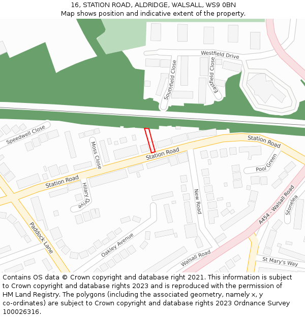 16, STATION ROAD, ALDRIDGE, WALSALL, WS9 0BN: Location map and indicative extent of plot