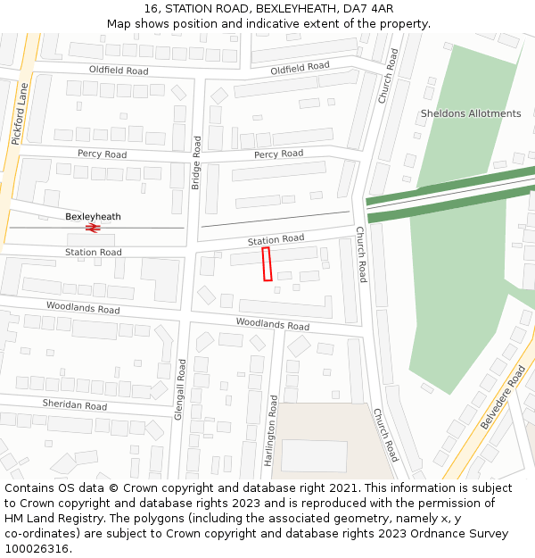 16, STATION ROAD, BEXLEYHEATH, DA7 4AR: Location map and indicative extent of plot