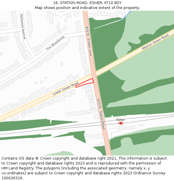 16, STATION ROAD, ESHER, KT10 8DY: Location map and indicative extent of plot