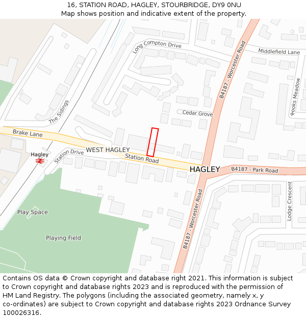 16, STATION ROAD, HAGLEY, STOURBRIDGE, DY9 0NU: Location map and indicative extent of plot