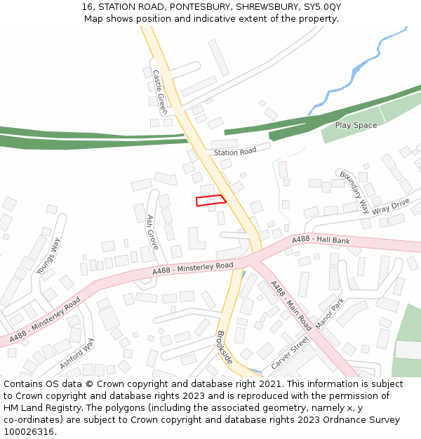 16, STATION ROAD, PONTESBURY, SHREWSBURY, SY5 0QY: Location map and indicative extent of plot