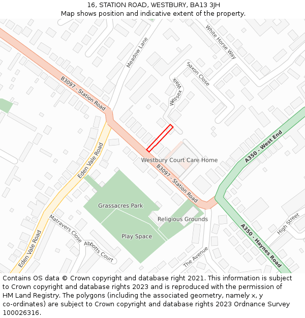 16, STATION ROAD, WESTBURY, BA13 3JH: Location map and indicative extent of plot