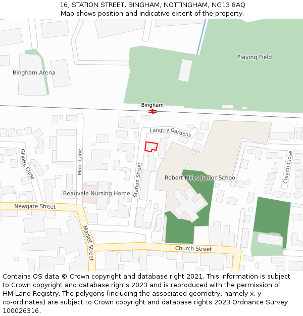 16, STATION STREET, BINGHAM, NOTTINGHAM, NG13 8AQ: Location map and indicative extent of plot