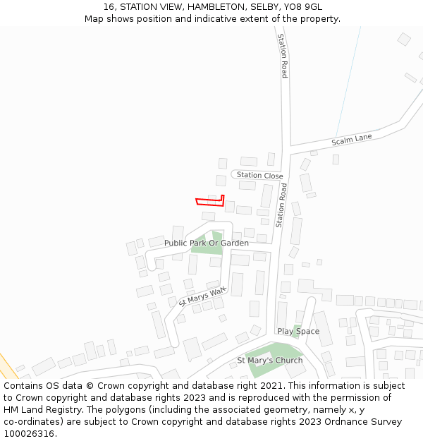 16, STATION VIEW, HAMBLETON, SELBY, YO8 9GL: Location map and indicative extent of plot
