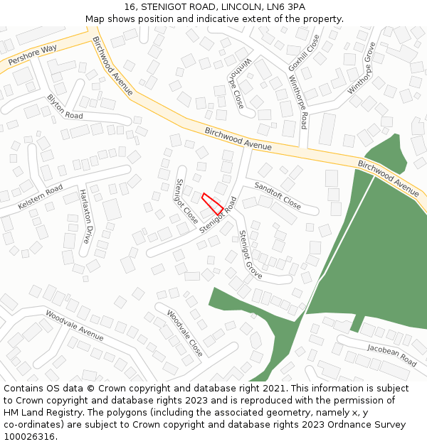 16, STENIGOT ROAD, LINCOLN, LN6 3PA: Location map and indicative extent of plot