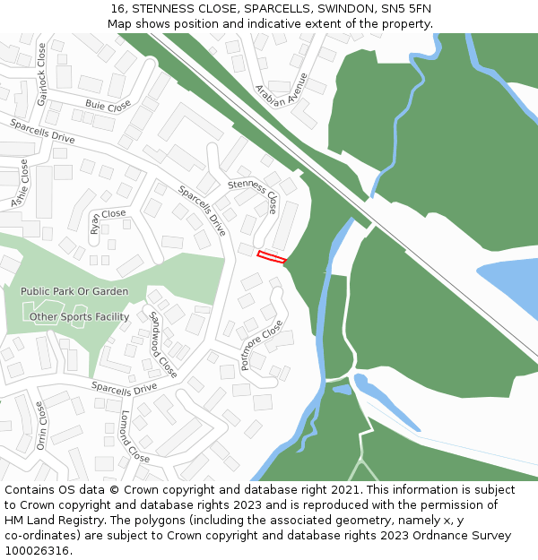 16, STENNESS CLOSE, SPARCELLS, SWINDON, SN5 5FN: Location map and indicative extent of plot