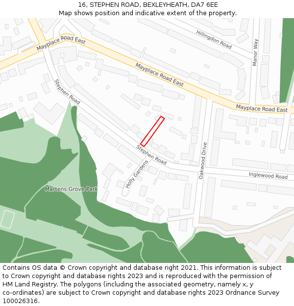 16, STEPHEN ROAD, BEXLEYHEATH, DA7 6EE: Location map and indicative extent of plot