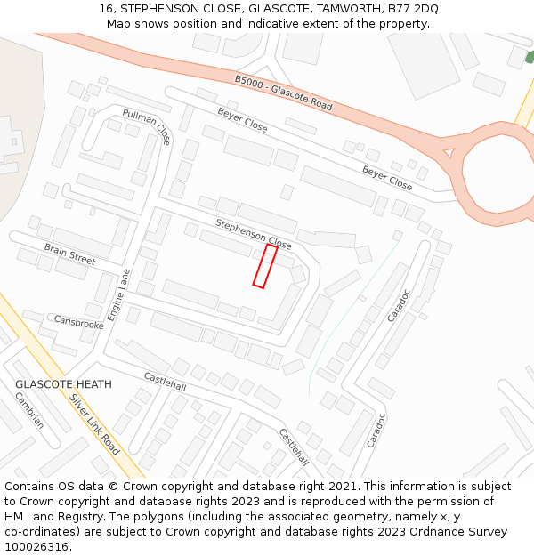 16, STEPHENSON CLOSE, GLASCOTE, TAMWORTH, B77 2DQ: Location map and indicative extent of plot