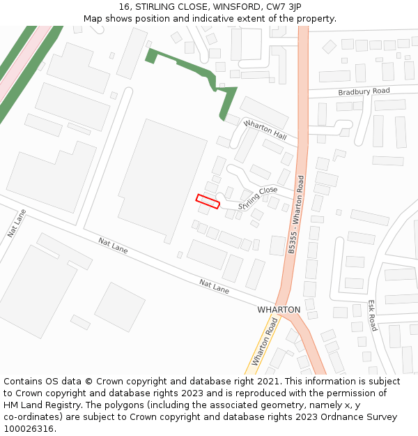 16, STIRLING CLOSE, WINSFORD, CW7 3JP: Location map and indicative extent of plot