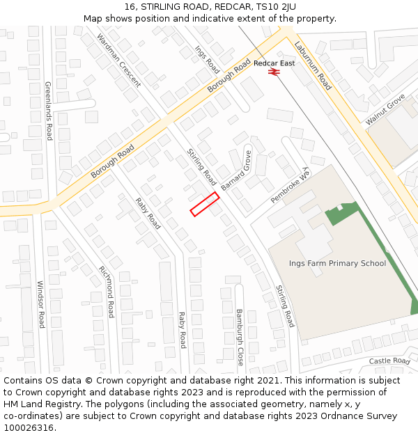 16, STIRLING ROAD, REDCAR, TS10 2JU: Location map and indicative extent of plot