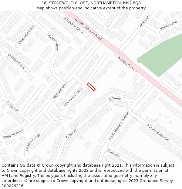 16, STONEWOLD CLOSE, NORTHAMPTON, NN2 8QD: Location map and indicative extent of plot