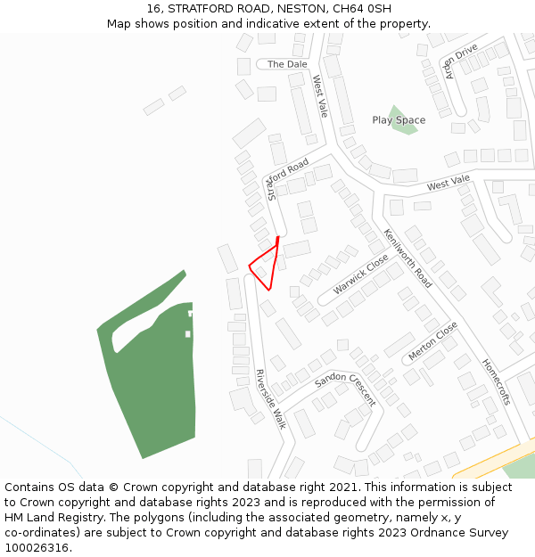 16, STRATFORD ROAD, NESTON, CH64 0SH: Location map and indicative extent of plot