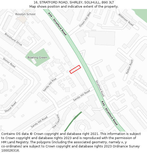 16, STRATFORD ROAD, SHIRLEY, SOLIHULL, B90 3LT: Location map and indicative extent of plot