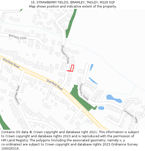 16, STRAWBERRY FIELDS, BRAMLEY, TADLEY, RG26 5QF: Location map and indicative extent of plot