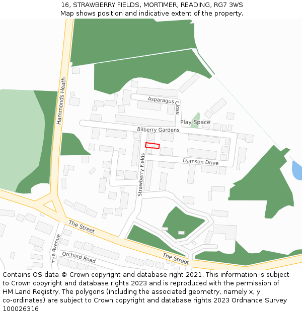16, STRAWBERRY FIELDS, MORTIMER, READING, RG7 3WS: Location map and indicative extent of plot