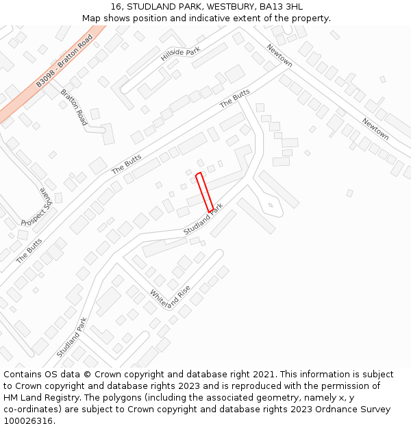 16, STUDLAND PARK, WESTBURY, BA13 3HL: Location map and indicative extent of plot