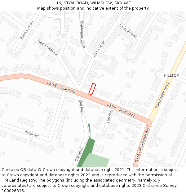 16, STYAL ROAD, WILMSLOW, SK9 4AE: Location map and indicative extent of plot