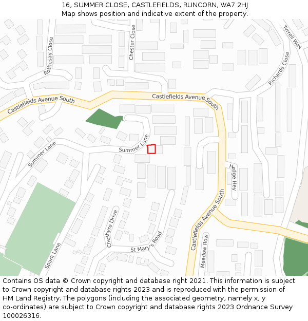16, SUMMER CLOSE, CASTLEFIELDS, RUNCORN, WA7 2HJ: Location map and indicative extent of plot