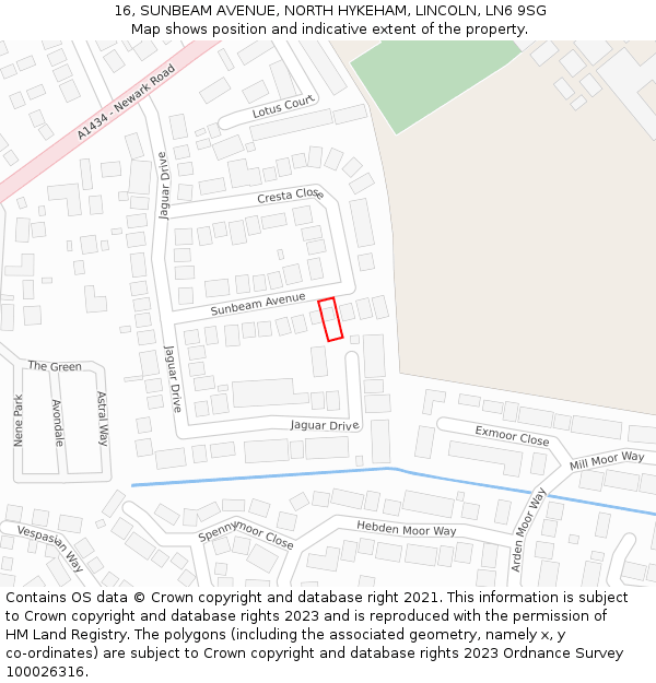 16, SUNBEAM AVENUE, NORTH HYKEHAM, LINCOLN, LN6 9SG: Location map and indicative extent of plot