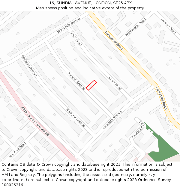 16, SUNDIAL AVENUE, LONDON, SE25 4BX: Location map and indicative extent of plot
