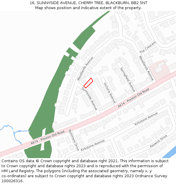 16, SUNNYSIDE AVENUE, CHERRY TREE, BLACKBURN, BB2 5NT: Location map and indicative extent of plot